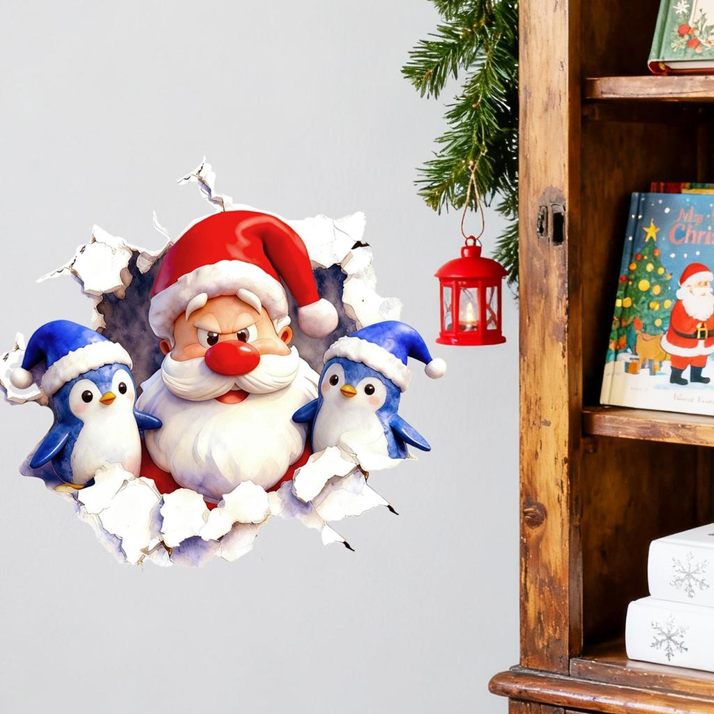Christmas Creative Wall Stickers Cute Cartoon Santa Claus Breaking Wall Home Decor Christmas Window Wall Door Art Decorations