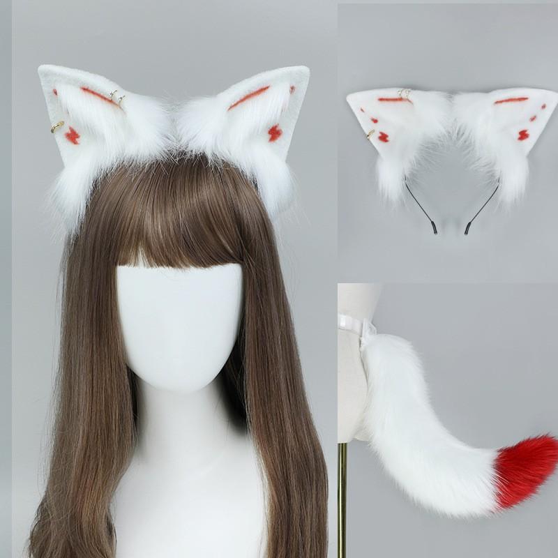 Fluffy Fox Ears Tail Set Cosplay Costume Party Anime Convention Sweet Style Plush Headband Accessory Unisex