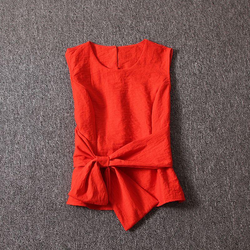 

Summer 2025 New Arrival Fashion European Thin Stylish Niche Style French T-shirt Shoelace Waist-Controlled Top Female Fashion Red XL