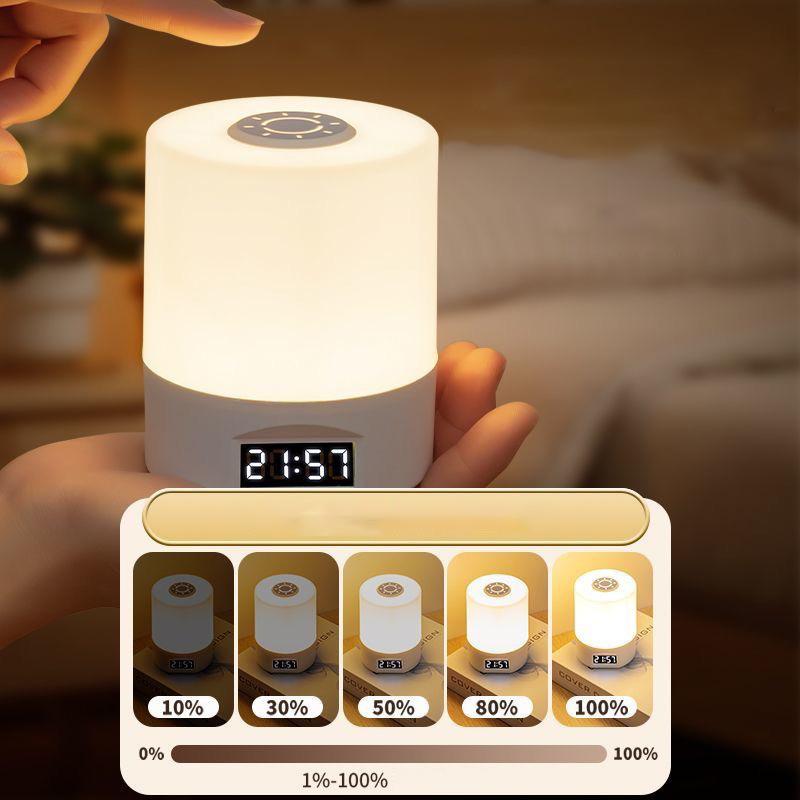 LED Night Light Clock Bedroom Bedside Desk Lamp Touch Baby Feeding Eye Protection Sleep Light Dimmable Charging Touch Desk Lamp