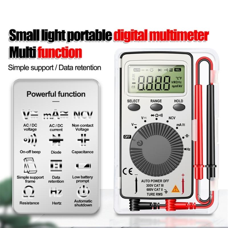 Portable Multimeter 1999 Counts Digital Multimeter Voltmeter Auto-Ranging for Testing Voltage Current Resist Continue