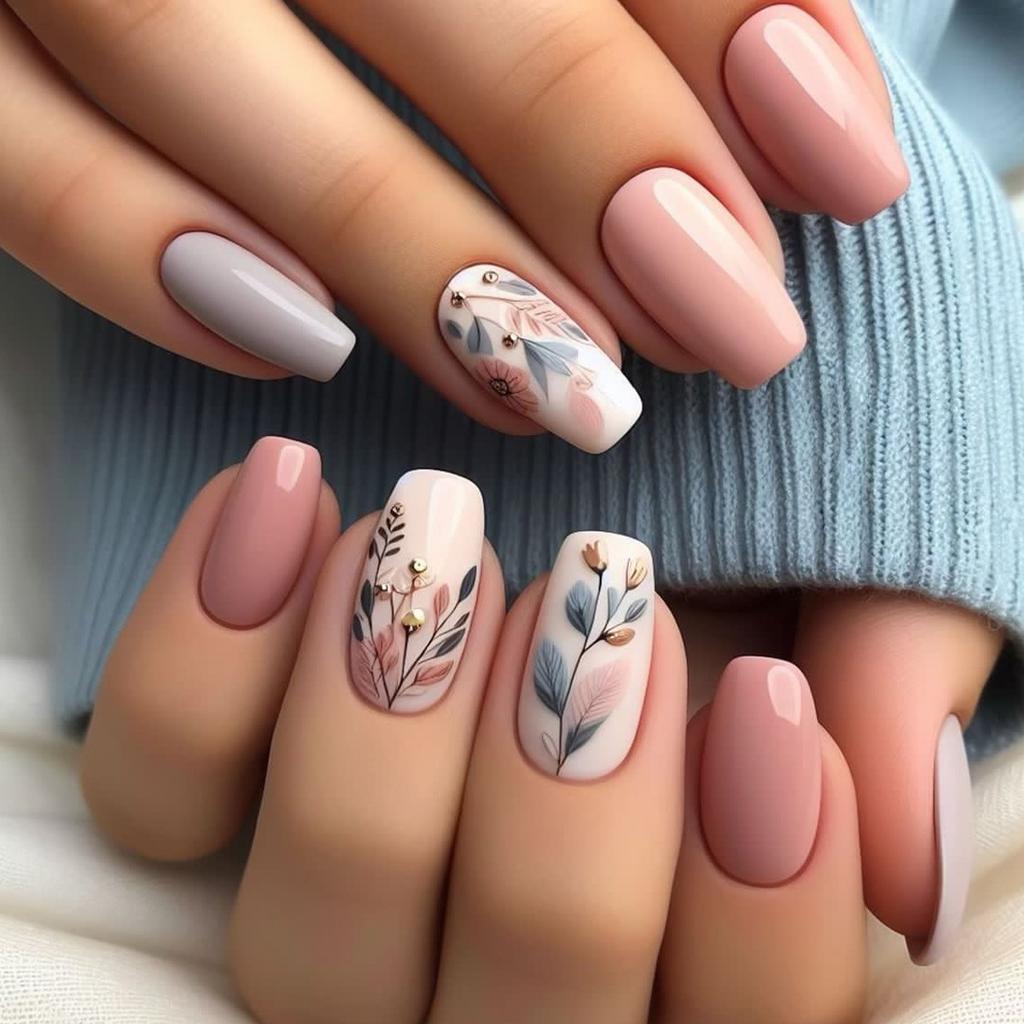 Sweet Wind Wear Nail Flower Geometric Pattern Nail Art Nails Almond Nail Art Patch Fake Nails