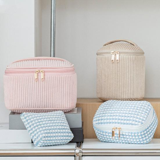 4Pcs/Set Corduroy Makeup Bag Travel Lattice Cosmetic Organizer Set Portable Cute Mini Pouches Storage Case Clutch Women Girls Makeup