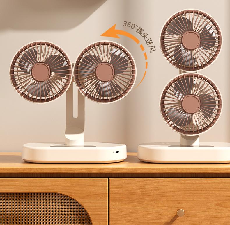 Dual-Head USB Mini Oscillating Desktop Fan with Digital Display for Home and Office