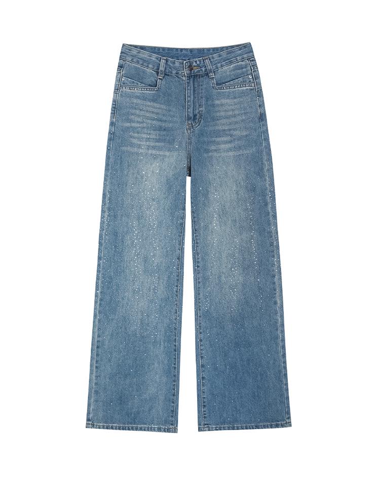 Full Sky Diamond Rhinestone Wide Leg Sparkle High Waist Slimming Jeans
