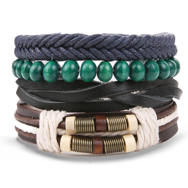 Men's Vintage Multilayer Leather Bracelet with Hollow Triangle Beads