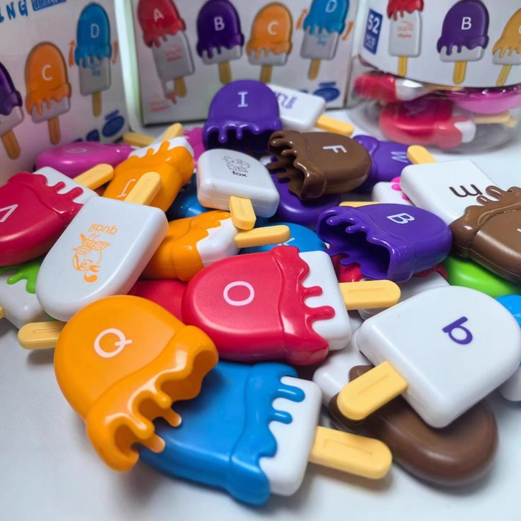 26PCS Montessori Ice Cream Alphabet Number Matching Sorting Game Educational Learning Toys For Toddlers Boys Girls Preschool