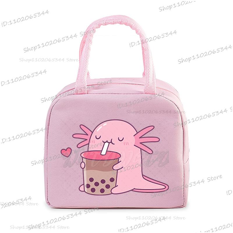 Funny Axolotl Series Lunch Bag Women Cartoon Axolotl Graphics Bento Thermal Handbags Thickened Insulation Kids Lunch Box Bag