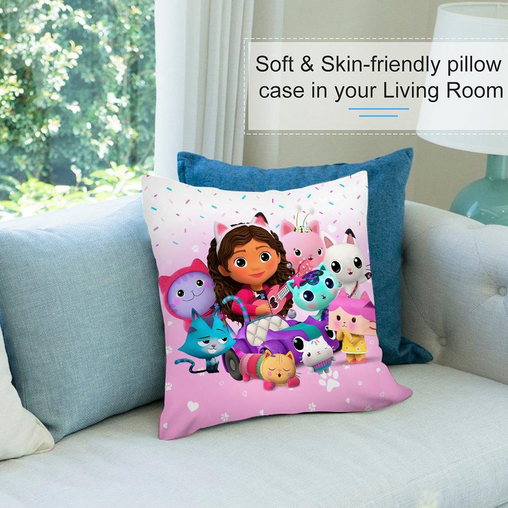 Federa Cuscino Gatti Casa delle Bambole di Gabby per Bambini Copricuscini Corti in Peluche Decorazione Divano Regalo Casa Stampa Double-Sided Federa Cuscino