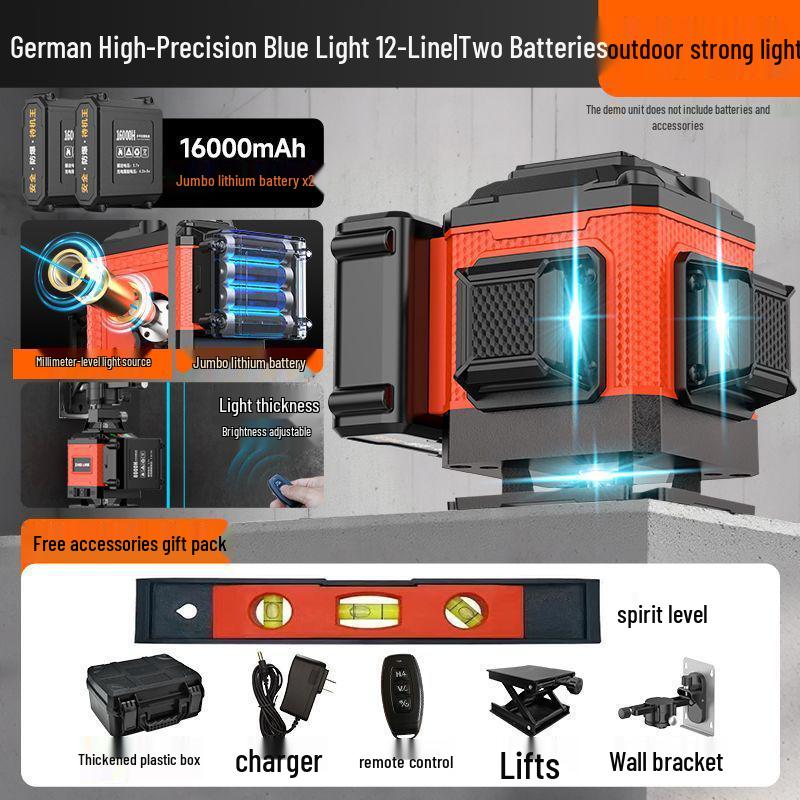 12-Line High Precision Green Laser Level - Outdoor Auto-Leveling with Strong Infrared Light