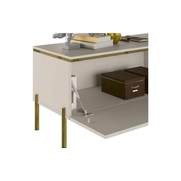 Meuble TV avec 2 portes - Beige et doré - VUKIA