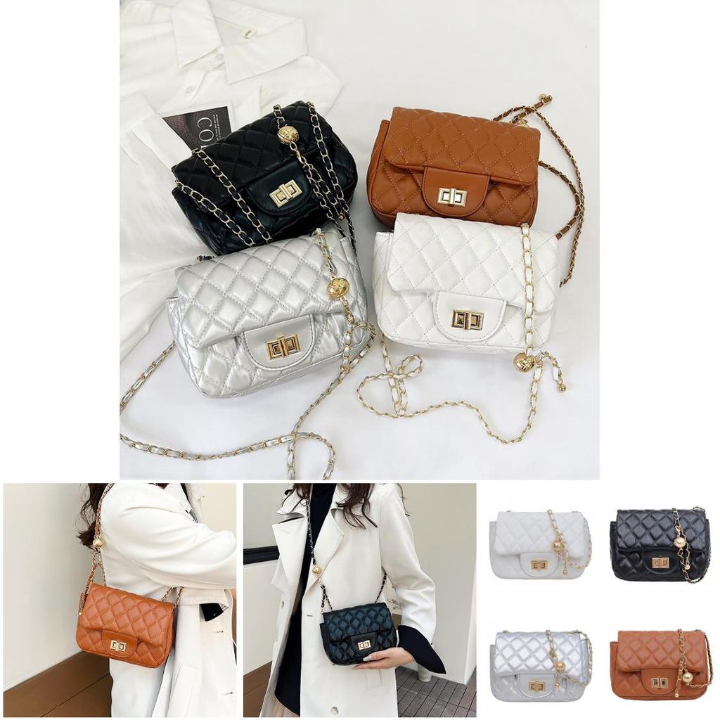 Simple And Stylish Women's Messenger Bag With Grid Pattern And Chain Strap
