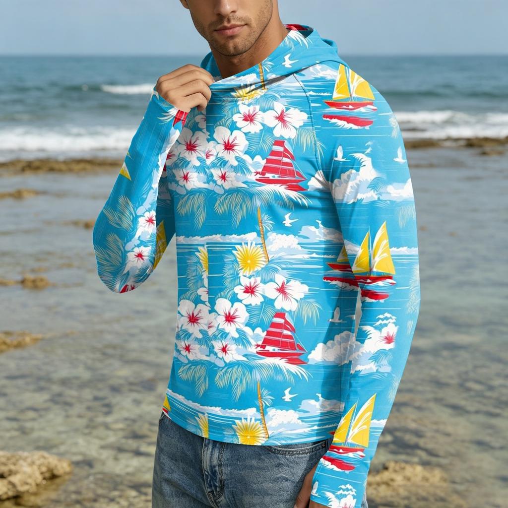 Herren UPF50 Plus Sonnenschutz Hoodie Leicht Schnelltrocknend Langarm Kapuzenhemd Atmungsaktiv Outdoor Sportbekleidung