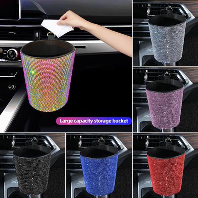 Cubo de Basura para Coche con Pedrería Cubos de Basura Lindos Contenedor de Basura para Ventilación de Aire de Coche Portátil Impermeable Rosa Brillante Accesorios para Coche para Mujeres