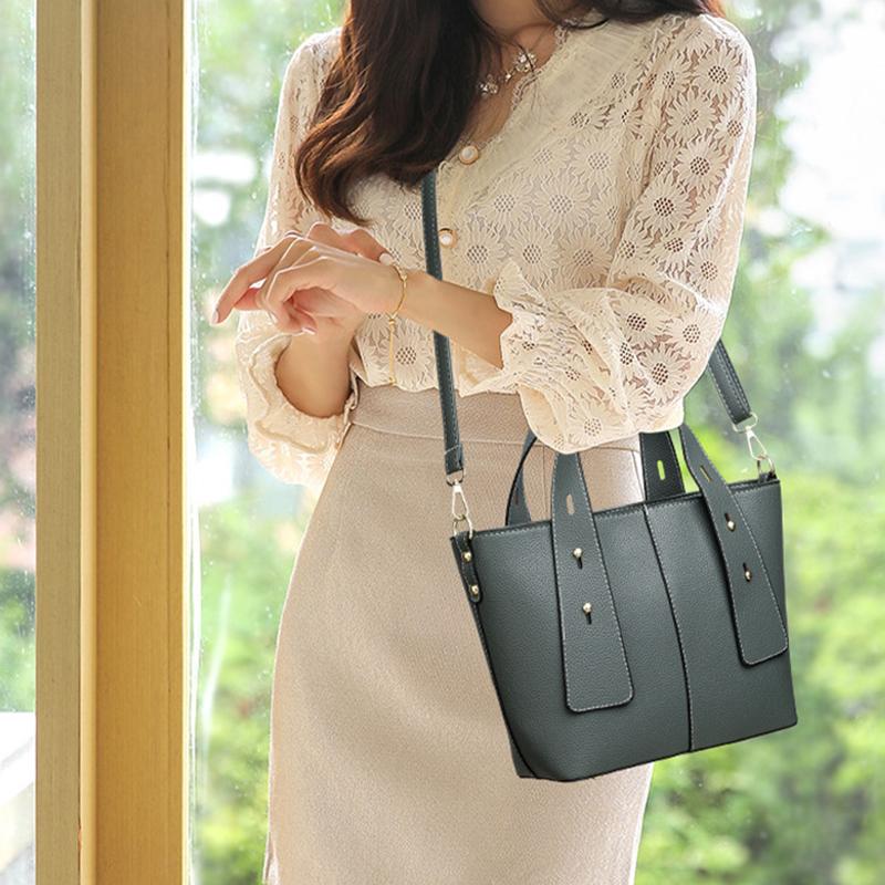 Luxury PU Leather Tote Bag Female High Quality Solid Color Bucket Handbag Women Brand Shoulder Crossbody Bags CLE