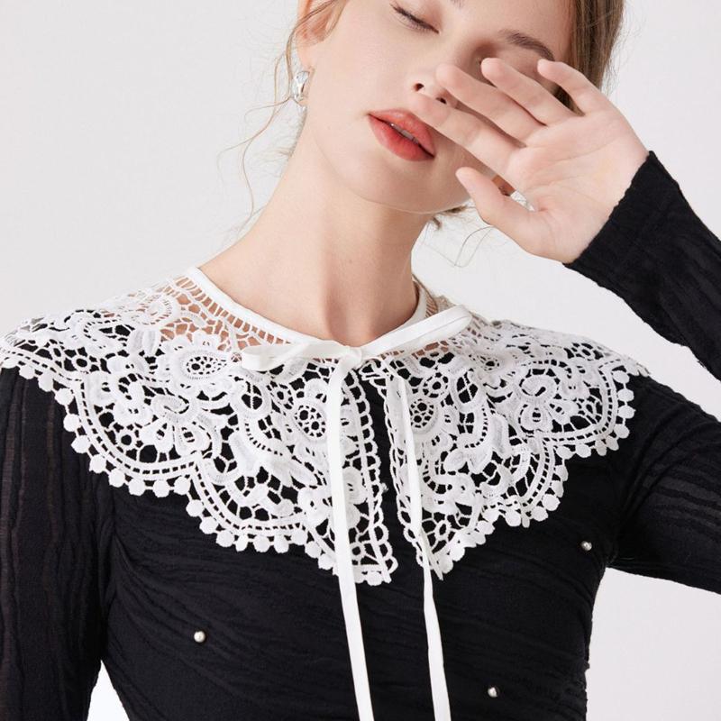 Embroidery Detachable Fake Collar White Women Hollowed Out Floral Shawl Neckline For Dress Sweater