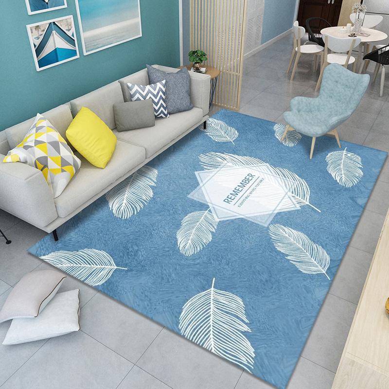 WTEMPO Feather Print Carpet Living Room Large Area Anti-Slip Carpet Bedroom Room Bedside Blanket Home