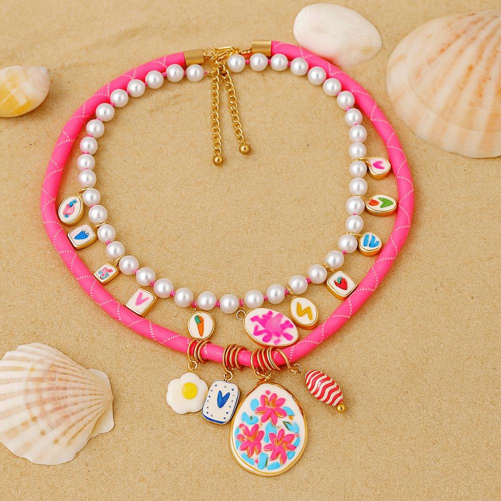 Necklace Set Pearls Necklace Ethnic Style Dopamine Necklace Retro Flower Pendant Necklace  Gift