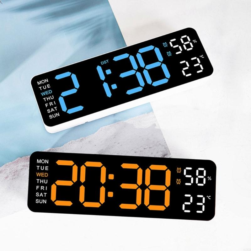 62KD Large Digital Wall Clock 9Inch LED Alarm Clock Big Screen Calendar Temperature