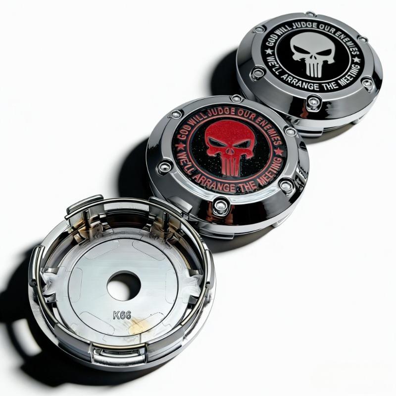 4pcs Skull Logo Badge Emblem Car Wheel Center Caps 66MM Clips 62MM Rim Hubcaps Dust Cover Wheels Cap Hub Replace Car Accessories