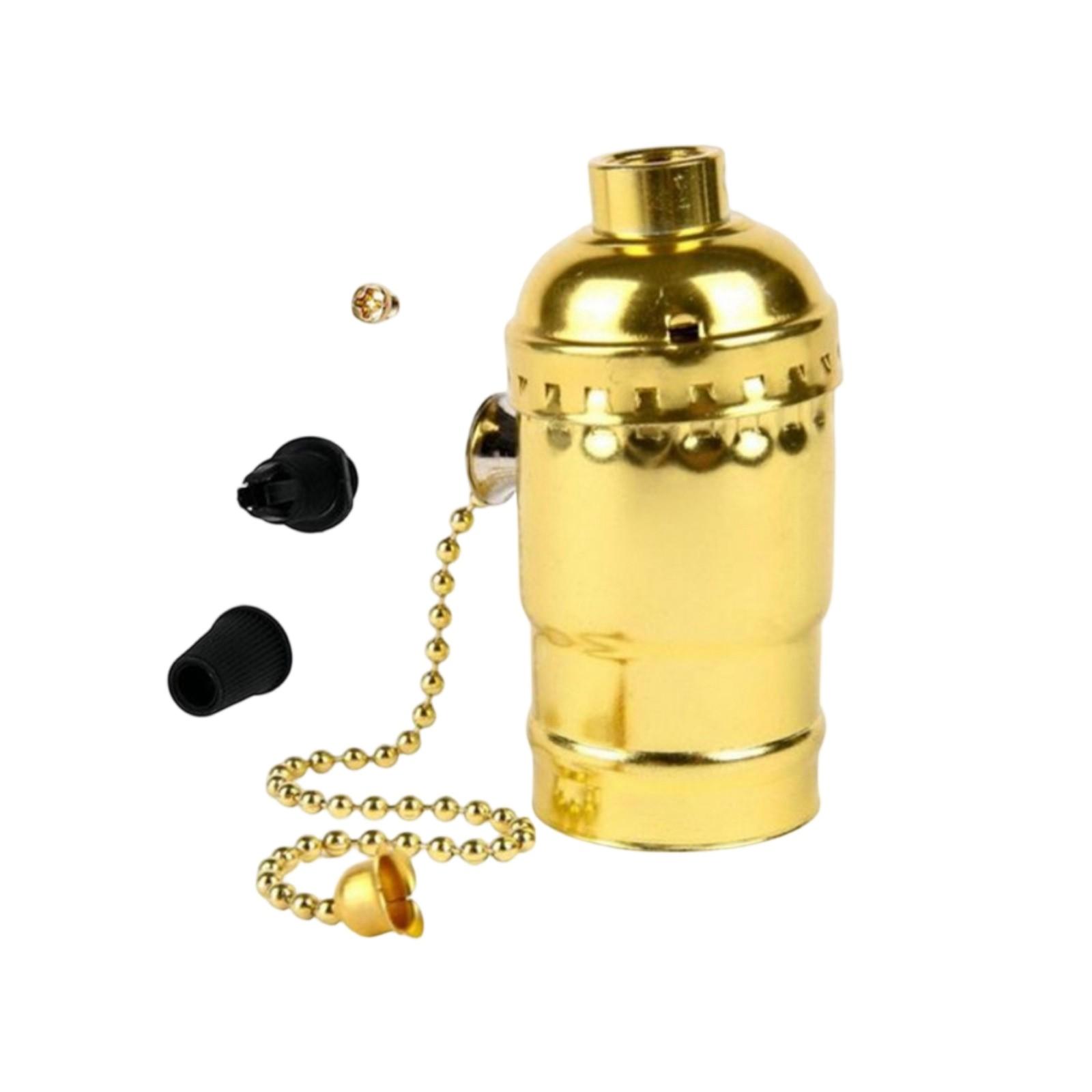 

Крышка лампы из алюминиевого сплава E27 Простой старомодный промышленный ветровой патрон с переключателем-молнией и потолочным креплением на винте One Size золотистый