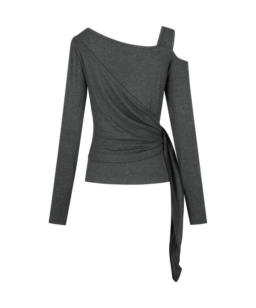 SECONDSALT Wrap Layered One-Shoulder Long Sleeve (Charcoal)