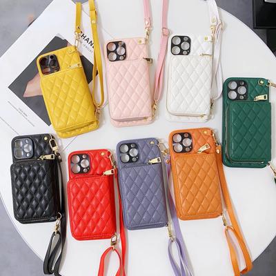 Portfel Crossbody Etui na Telefon dla IPhone 16 15 14 13 12 11 Pro Max Kieszeń na Karty Uchwyt Smycz Sznurek Zapinana na Zamek Skórzany Pokrowiec