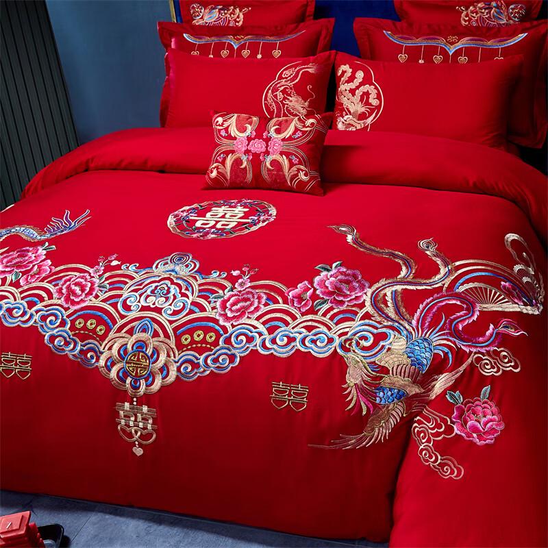Grace Dragon & Phoenix Embroidered Cotton Bedding Set