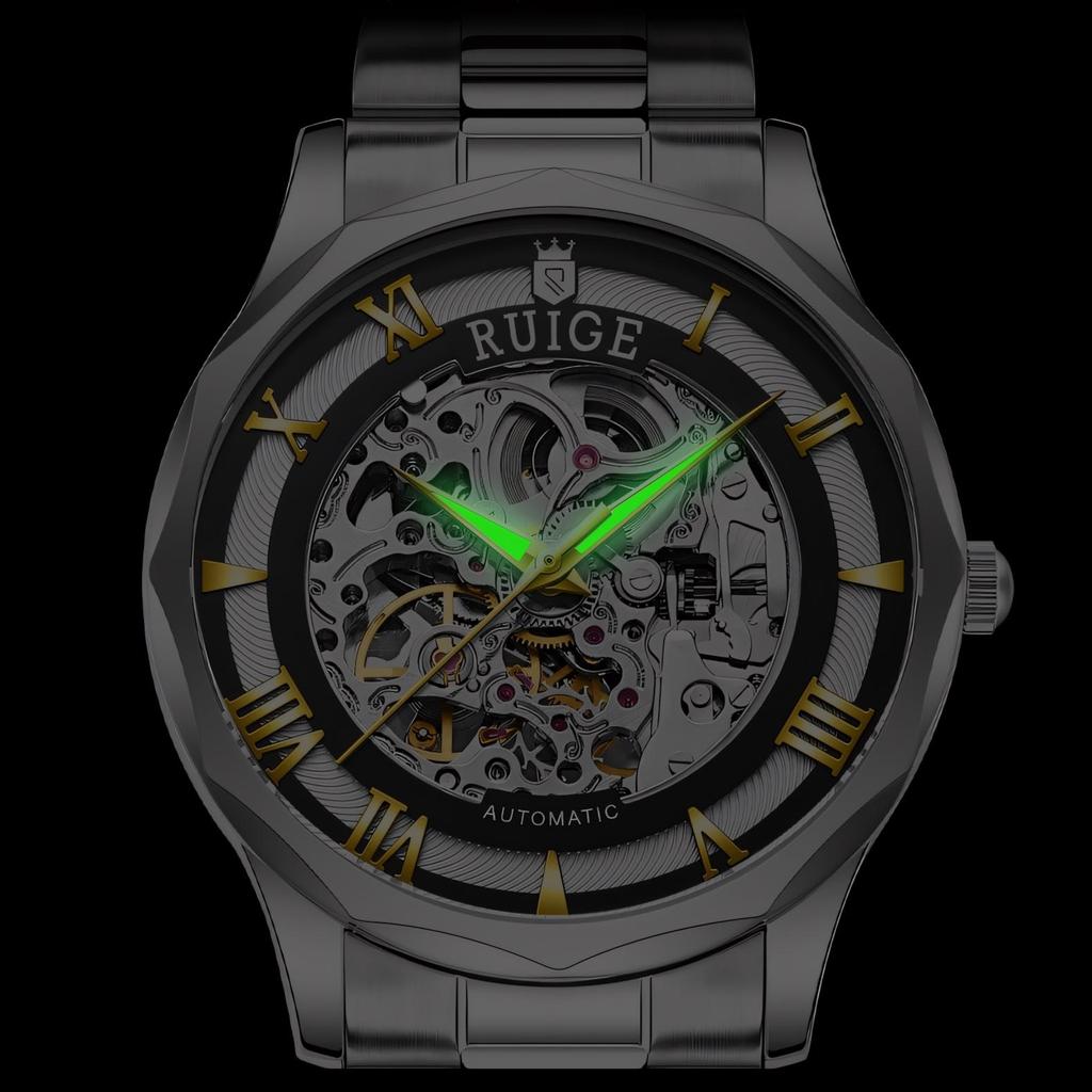 Hollowed Out Men's Fully Automatic Mechanical Watch Stainless Steel Men's Fashionable Waterproof Luminous Trendy Watch