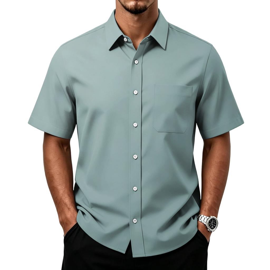 Men's Casual Short Sleeve Button Down Shirt with Chest Pocket Lightweight Breathable Fabric Relaxed Fit Summer Top