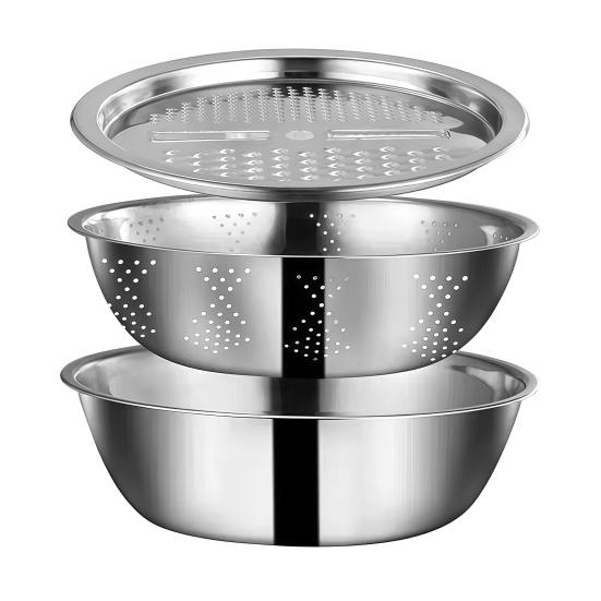 

Stainless Steel Drain Basket 5 in 1 Multifunctional Kitchen Basin with Grater Strainer Drainage Chopping Basin for Vegetable Noodles Pasta Prep A