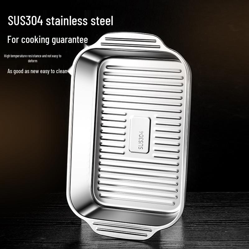 316 Stainless Steel Rectangular Baking and Serving Tray - Suitable for Oven, Induction, or Commercial Use