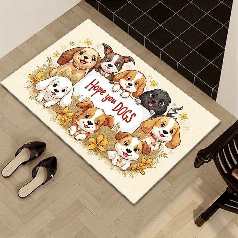 Cute Cartoon Dog Welcome Door Mat Non-Slip, Hope You Like Dogs Entrance Rug for Pet Lovers, Washable Indoor Floor Carpet