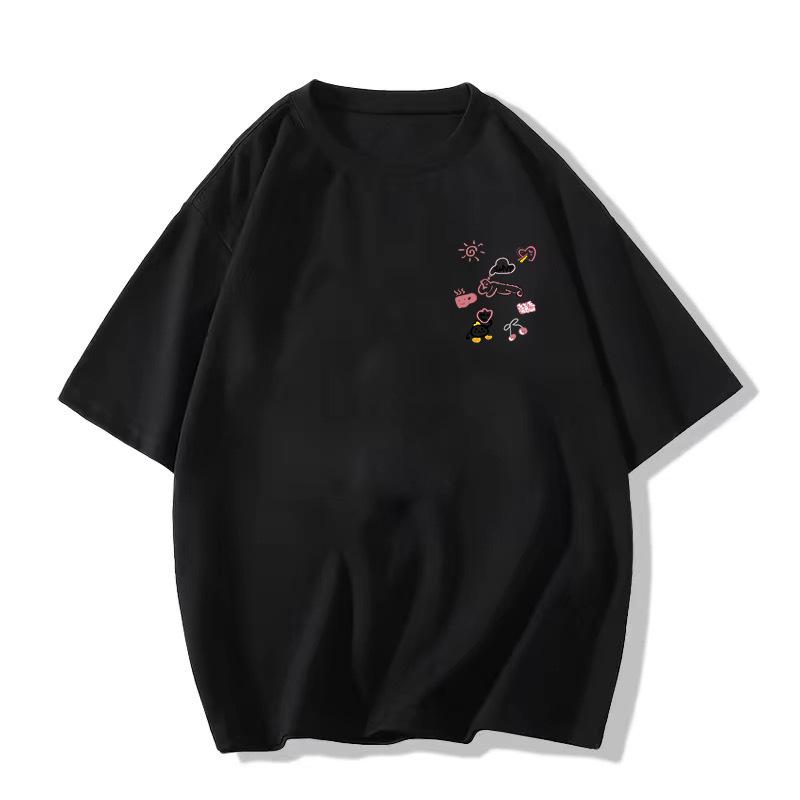 

Женская летняя хлопковая футболка с коротким рукавом 2025: Свободный крой, стильный американский дизайн XXL чёрный