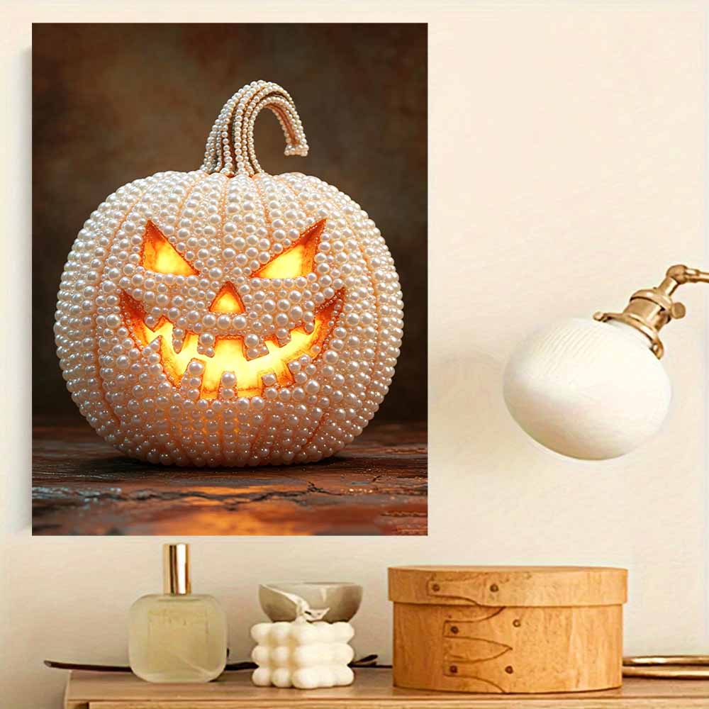 DIY Pearl Painting Canvas Halloween Jackolantern Frameless 3D Bead Art Relaxing Craft for Living Room Decor