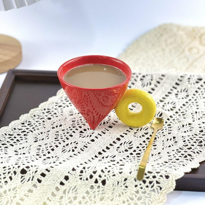 Ceramic Coffee Cup  Pivot Scented Tea Office Light Luxury Water Cup Household Hand Punch Conical  European Style