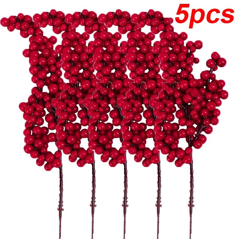

Искусственные ягоды ветки DIY красные стебли ягод падуба венок рождественские искусственные цветы растения рождественские елочные украшения для вечеринки домашний декор