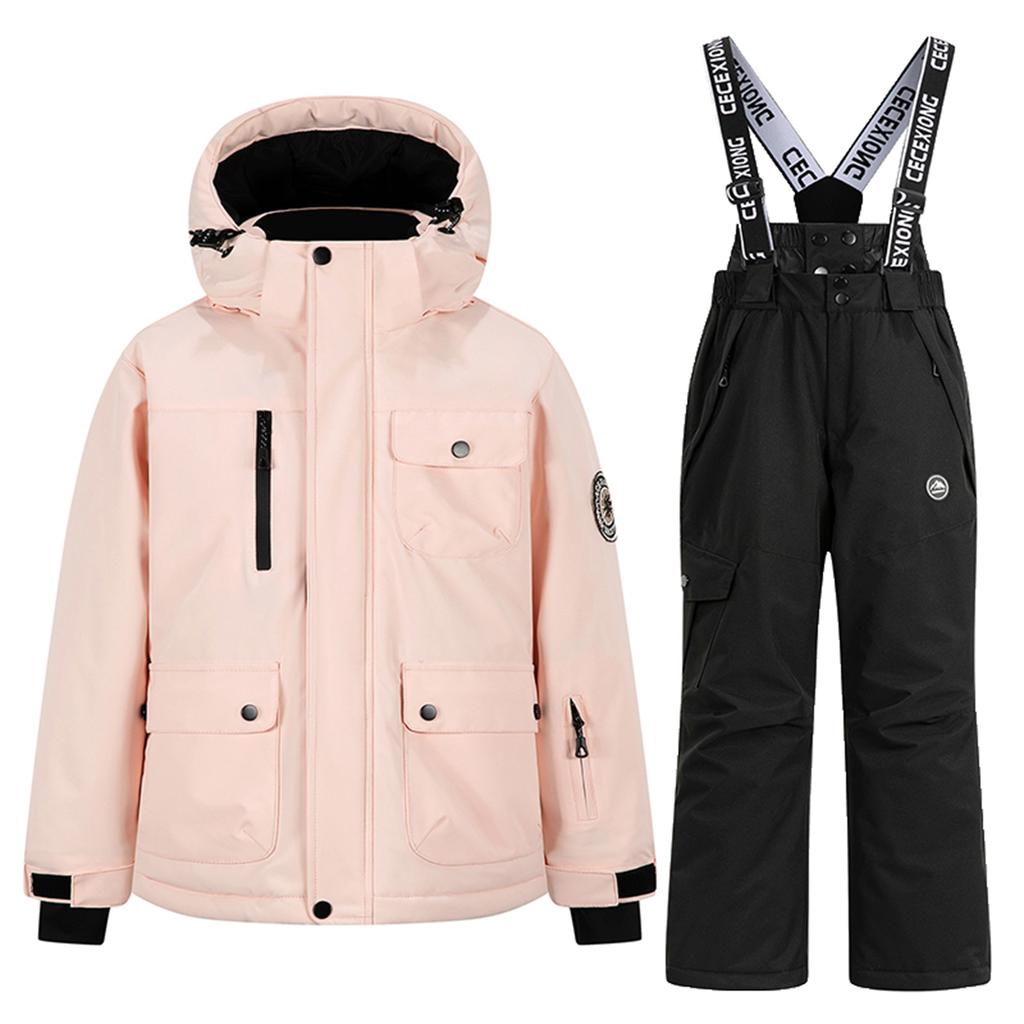 Children's Fashion Skiwear Set Boys' And Girls' Thickened Waterproof Warm Ski Suit Jacket And Trousers Outfit Set
