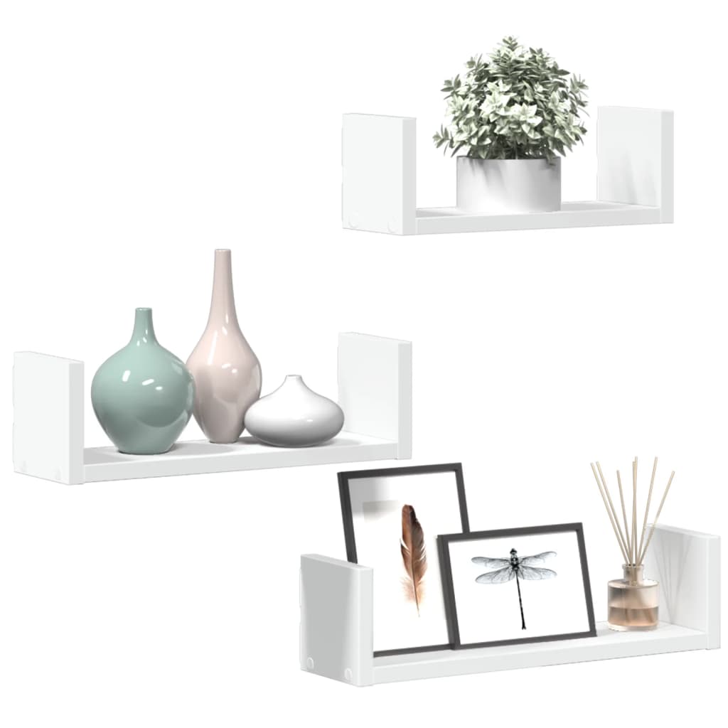 Wall Shelf Set 3 Pieces White Particleboard