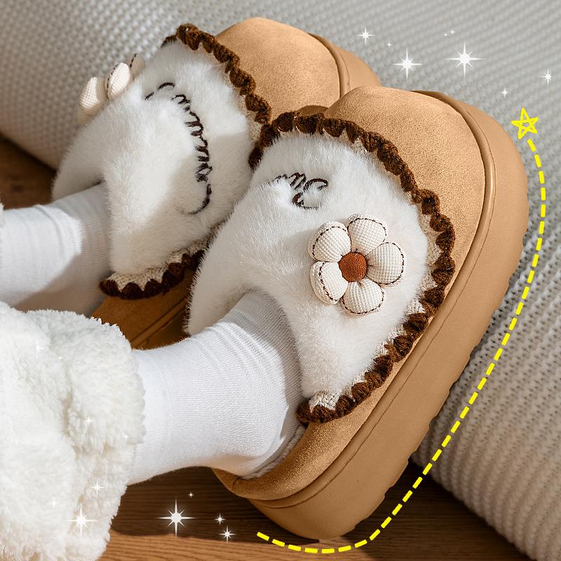Cotton Slippers Women's Autumn and Winter New Outer Wear Indoor Household Thick Bottom Non-slip Plush Warm Confinement Cotton Drag Women