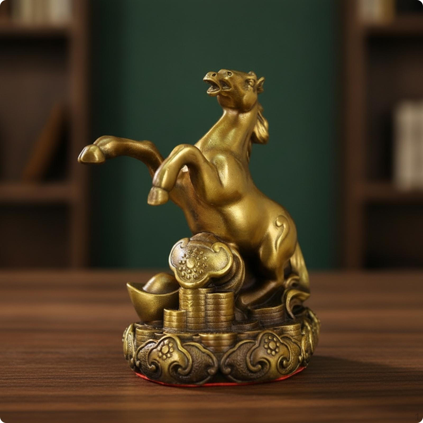 Brass animal Figurine Ornate Base Chinese Embossed Mist Pattern animalStatue 6 Inch