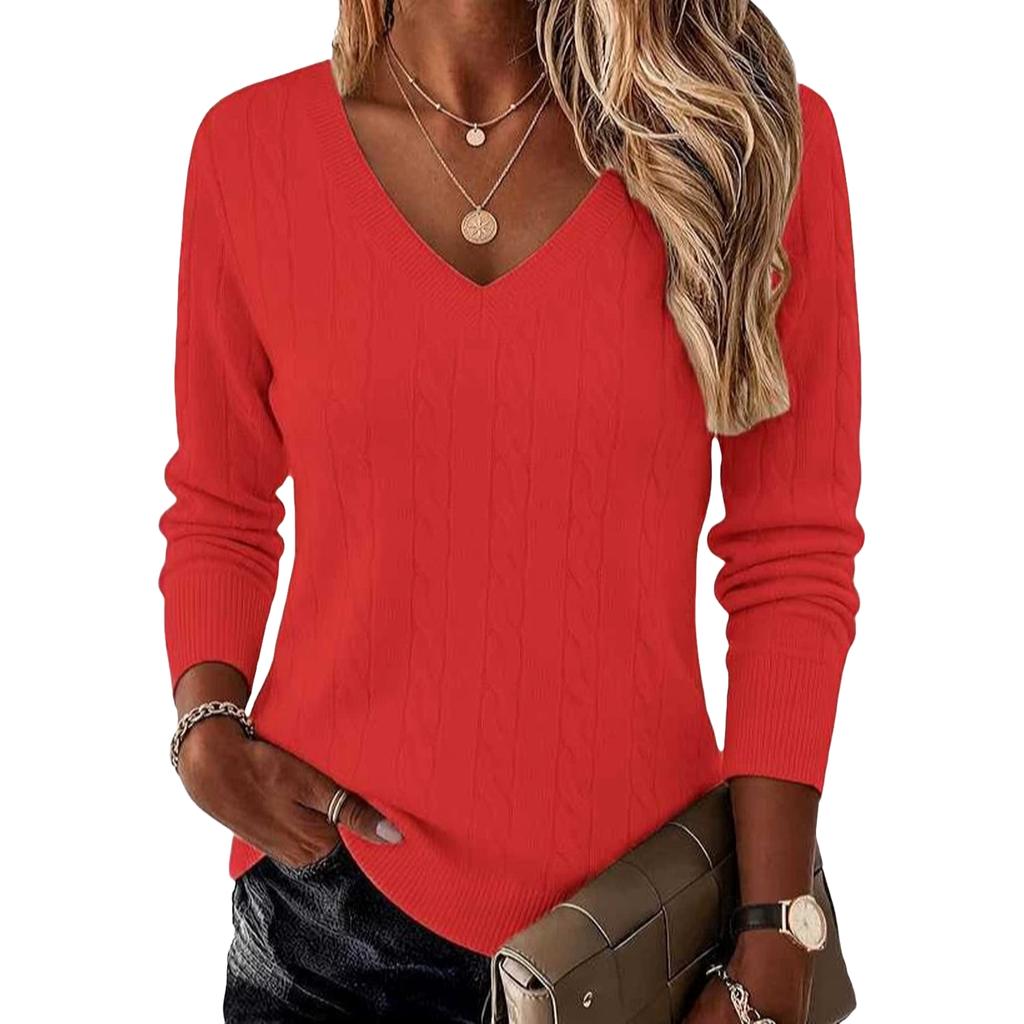 Maglione da Donna a Treccia con Scollo a V, Pullover a Manica Lunga per Autunno e Inverno, Abbigliamento Casual