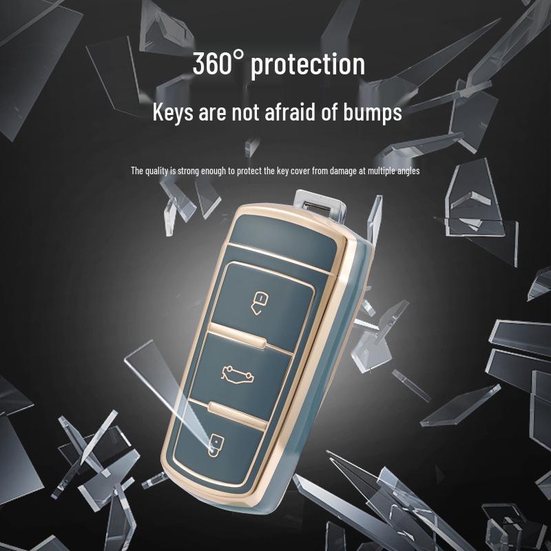 Volkswagen Magotan B7CC Key Case - Gold Edge Design, Protective Shell