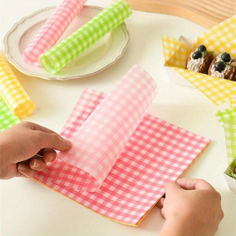 50PCS Checkered Wax Paper Greaseproof Sheets Non-Stick Food Wraps for Sandwiches Burgers Deli Party Fast Food Cheese Baskets