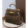 Autumn and Winter New First-layer Cowhide Suede Bag Genuine Leather Handbag Fringed Lock Commuter Shoulder Bag Women