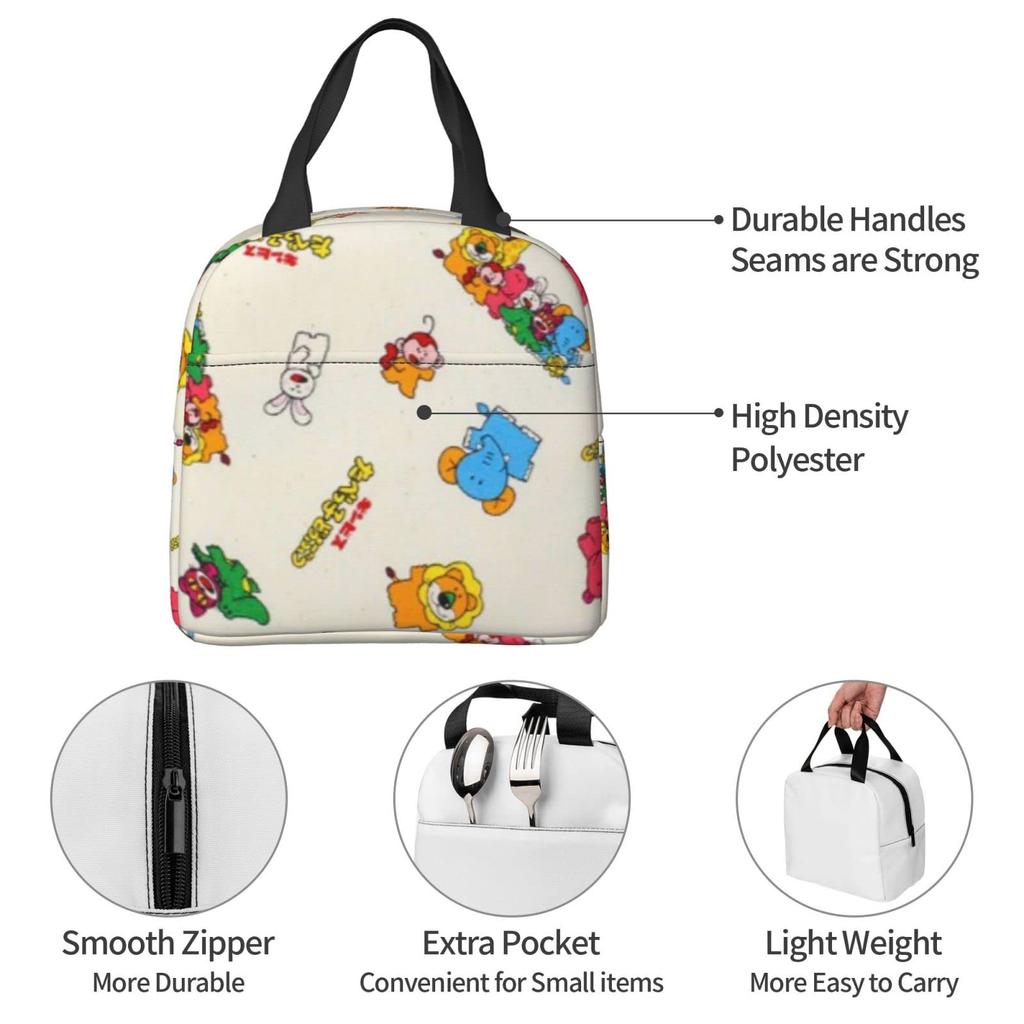 Tabekko Animal Insulated Lunch Bag with Bento Cooler Bag with Soft Cooler Bag Clasp, Black, Box, Insulated, Zipper, Compact, Bag, Tote/Eco