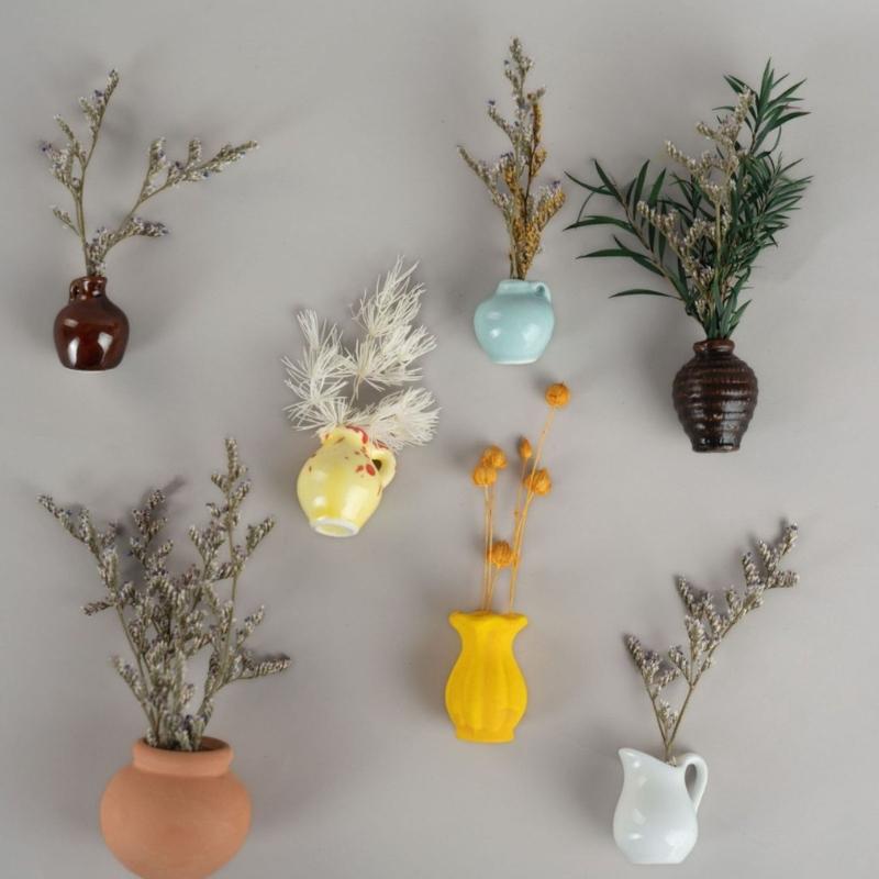 7-teiliges magnetisches Mini-Vasen-Set für Kühlschrank- und Heimdekoration, freundliches Keramik-Set