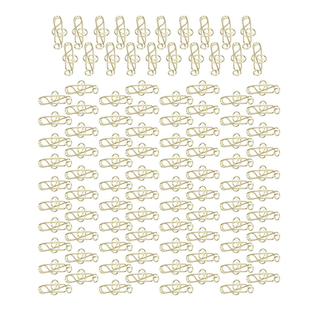 100Pcs Note Shape Paper Clips Innovative Cute Design Corrosion Resistant Gold Paper Clips for Office Home School Hospital