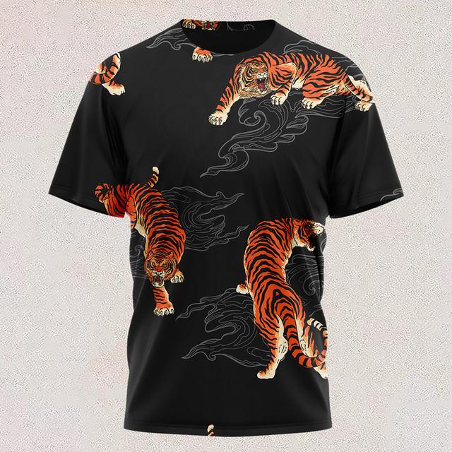 New T Shirt Full-color Tiger Head Short-sleeved Cool T-shirt Round Neck 3d Printed Casual Short-sleeved Shirt Oversized Clothing