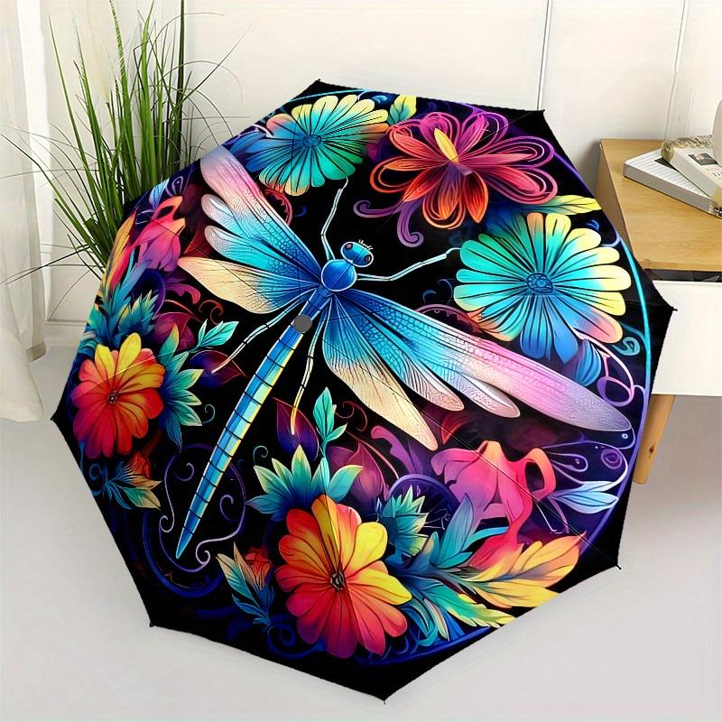

1pc Colorful Dragonfly Floral Mandala Umbrella with Plastic Handle,Suitable for All Seasons Home Travel Outdoor UmbrellaB1587
